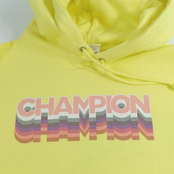 Champion Reverse Weave Hoodie Sweater Mens Medium Yellow Graphic Logo Cadmium - Picture 13 of 16